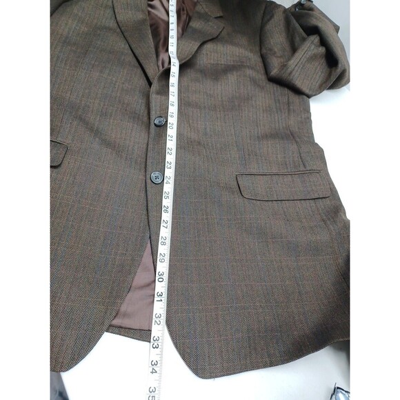 Izod Mens Brown Herrigbone Wool Blazer Sport Coat 46L 2 Buttons - Picture 7 of 10
